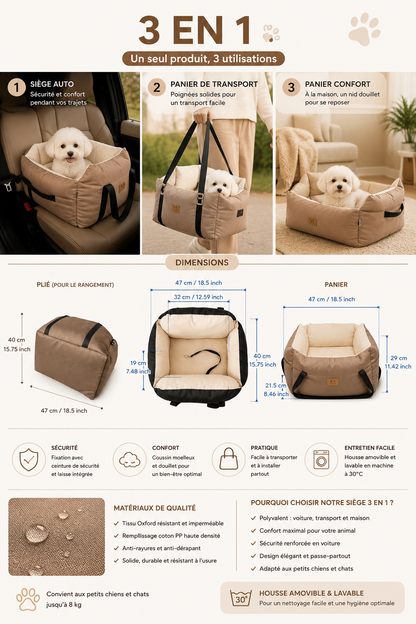 Siège Auto 3-en-1 pour Chien