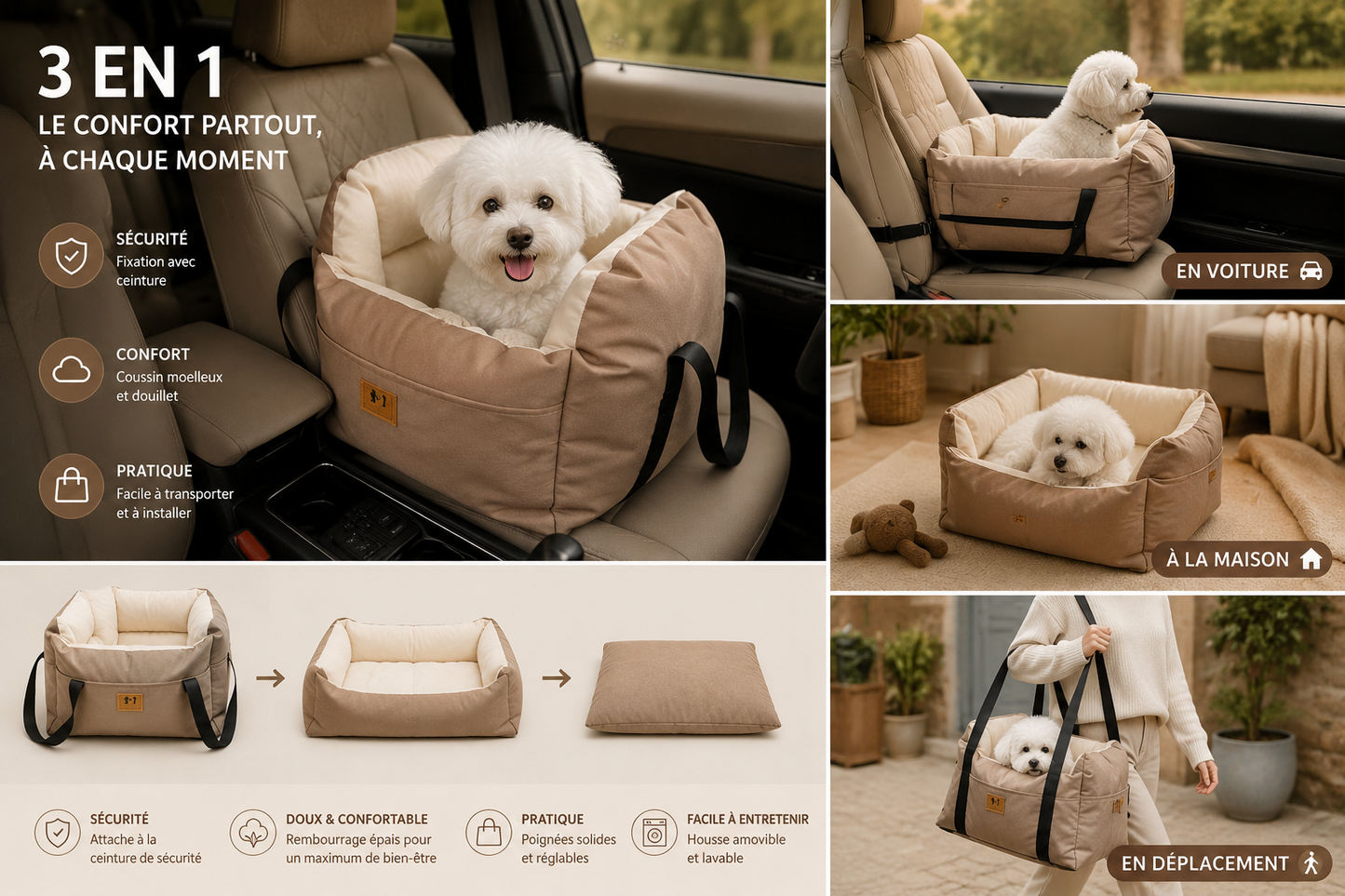 Siège Auto 3-en-1 pour Chien