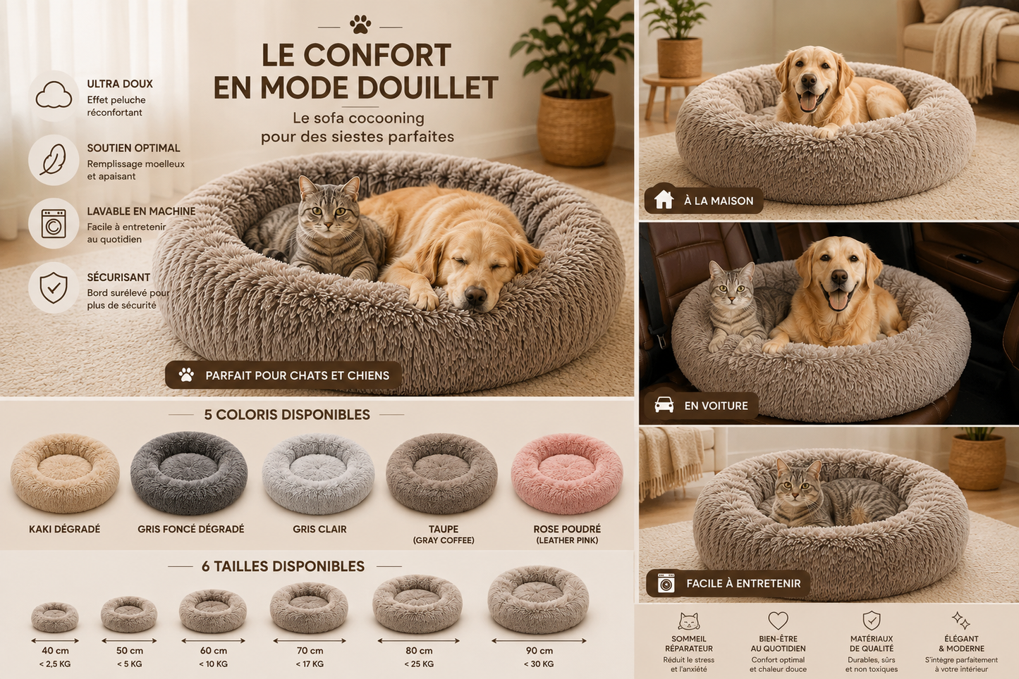 Sofa Rond pour Chien/Chat