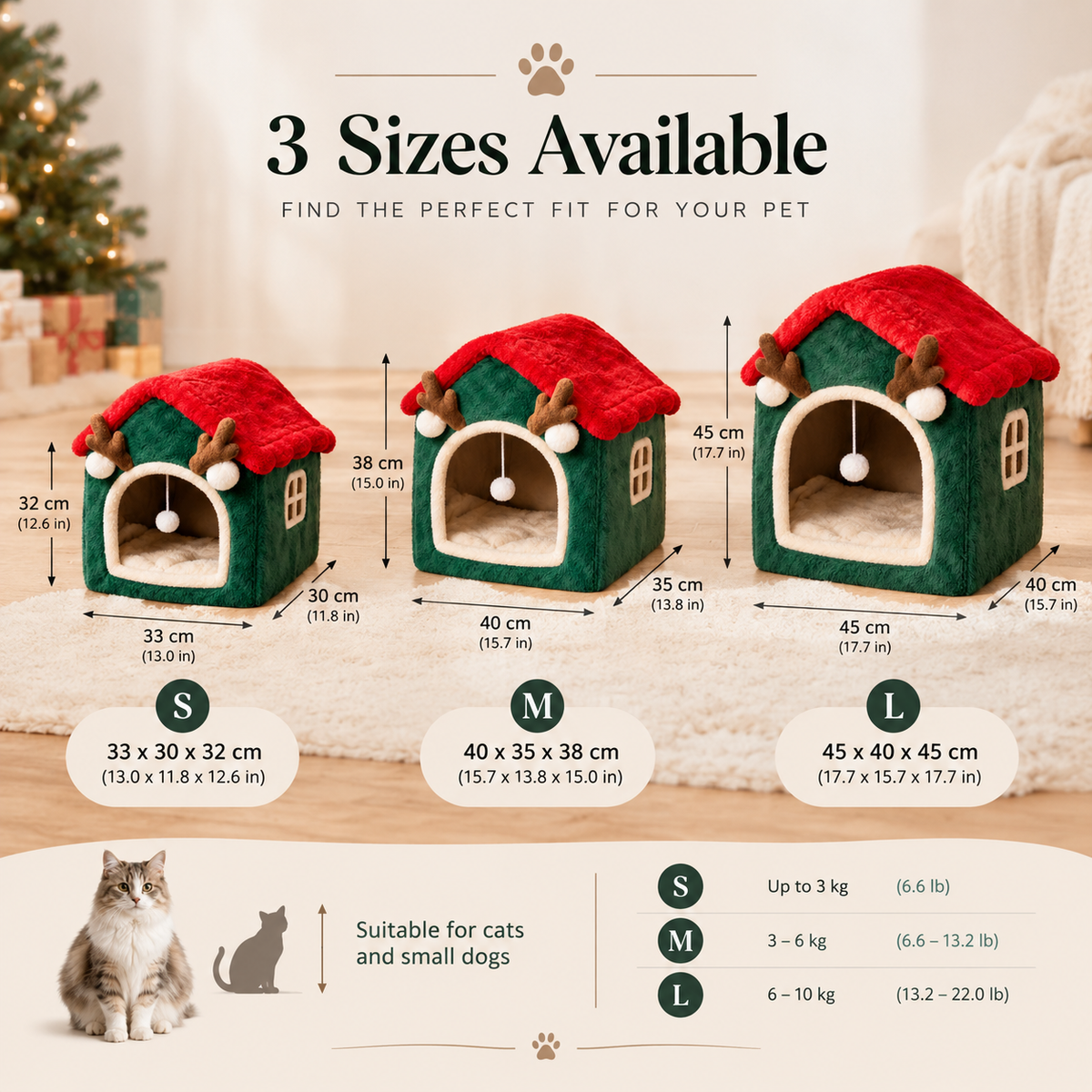 Niche pour chat de Noël, maison de chien, lit chaud et douillet en peluche multifonctionnel pour animaux, conception fermée épaissie, maison pour chat amovible, produit pour animaux de compagnie